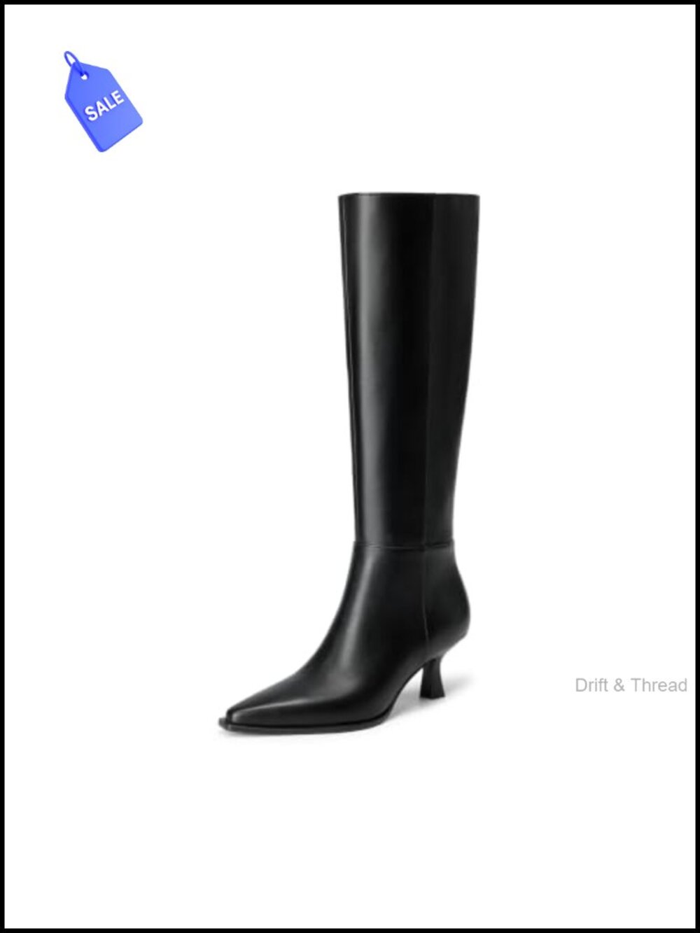 Kitten Heel Knee High Boots Pointy Toe Faux Leather